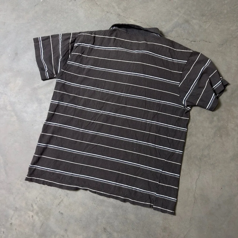 Y2K Parts Striped Polo Shirt Mens Large Grey Short Sleeve Skater Streetwear